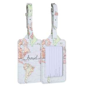 Kwmobile Set de 2 etichete de bagaj cu design harta lumii, piele ecologică, călătorie - Accesorii pentru valize