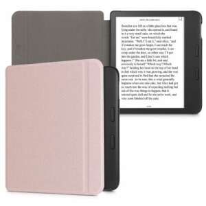 Husa kwmobile pentru cititorul Tolino Vision 6, piele ecologică roz, vedere din față și din spate - Kwmobile