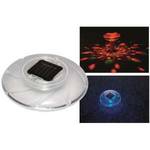 Bestway Flowclear solar powered pool light, white, top view, with usage examples - Bestway