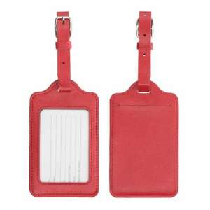 Set de 2 etichete de bagaj din piele roșie cu suport pentru carduri de nume, Kwmobile - Accesorii pentru valize