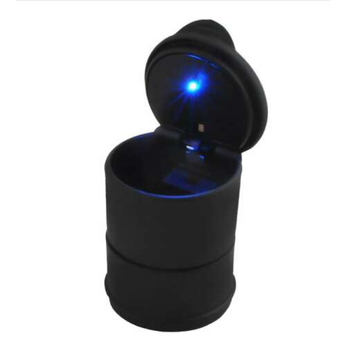 Schwarzer Aschenbecher für das Auto mit blauem LED-Licht, offen