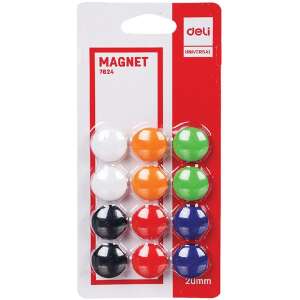 Deli 12 sztuk 20mm okrągłych magnetycznych guzików w 6 kolorach, biały, pomarańczowy, zielony, czarny, czerwony, niebieski - Deli Tools