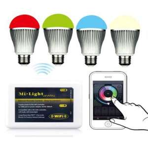 Mi-Light WiFi Smart LED Bulb Set, 2 pack, E27 base, RGBW, remote control, app control, compatible with 2.4G devices - Bulb