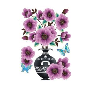 Virág 3D Wall Sticker - Purple flower vase and butterflies wall decor - Wall Panel & Wall Sticker