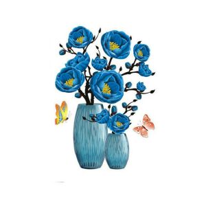 3D Blue Flower Wall Sticker, Decorative Floral Decal for Home Decor - Wall Panel & Wall Sticker