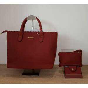 Bordó 3 az 1-ben női táskaszett, nagy válltáska, neszeszer és kulcstartó - MBC