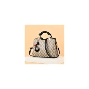 Bézs és fekete mintás kézitáska fekete fogantyúval és levehető vállpánttal - MBC