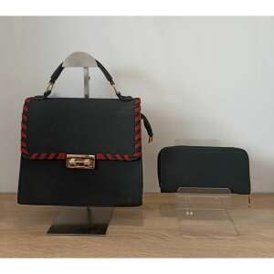 Fekete kézitáska szett pénztárcával, 2 az 1-ben, stílusos, elegáns, csattal, műbőrből, alkalmakra tökéletes - MBC