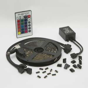 LED szalag szett TV háttérvilágításhoz, tartalmaz 4 LED szalagot, 3 csatlakozó kábelt, 10 csatlakozót, 1 USB kábelt DC csatlakozóval, 1 IR RGB vezérlőegységet, 1 IR 24 gombos távirányítót - Phenom