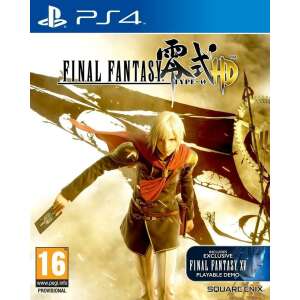 Final Fantasy Type-0 HD PS4 game cover, featuring a character in a black and red outfit, with a sword and a red cape - Square Enix