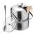 Stainless steel ice bucket with lid, ice tongs, spoon, and strainer