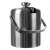Stainless steel ice bucket with lid, ice tongs, spoon, and strainer