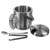 Stainless steel ice bucket with lid, ice tongs, spoon, and strainer