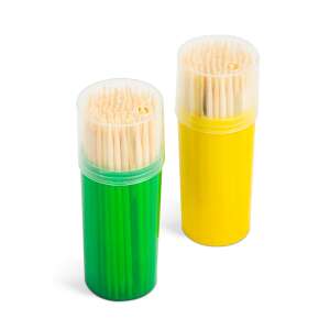 Two containers of bamboo toothpicks, one green and one yellow - Kitchen tool