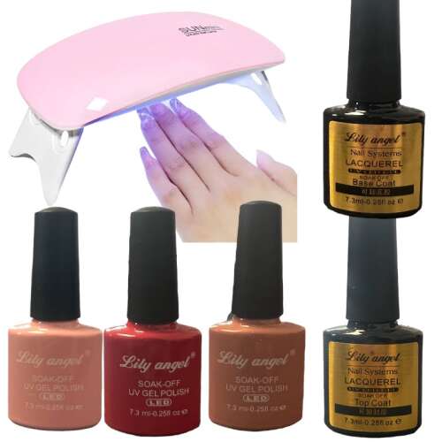 Lily Angel Gél Lakk Induló Szett UV Lámpával, 3db Gél Lakk, Alaplakk, Fedőlakk