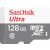 Prim-plan cu cardul SanDisk Ultra 128GB microSD, stocare de mare viteză