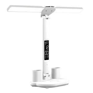 Fehér LED asztali lámpa két állítható fejjel, beépített LCD kijelzővel, tolltartóval és USB töltőporttal - Lámpa & Világítás