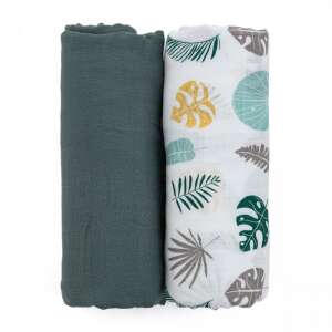 P&M Petite&Mars Misty Green Leaves Bamboo Muslin Swaddle Set, 2 pack, 120x120cm - Petite&Mars