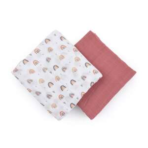 P&M Petite&Mars Misty Rose Rainbow Bamboo Muslin Swaddle Set, 2 Pack, 120x120cm - Bath Towel, Washcloth, Hooded Towel