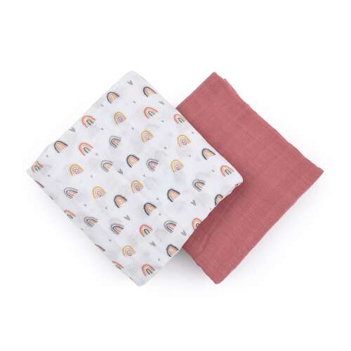 P&M Petite&Mars Misty Rose Rainbow Bamboo Muslin Swaddle Set, 2 Pack, 120x120cm