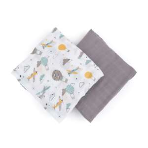 P&amp;M Bambusz muszlin 2db-os kifogó szett 120×120 cm - Misty Grey Planes