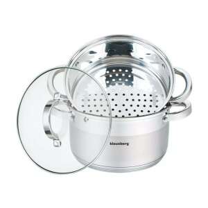 Set de oale cu aburi Klausberg din oțel inoxidabil, 3 piese, cu capac din sticlă, diametru 20 cm - Oale și cratițe