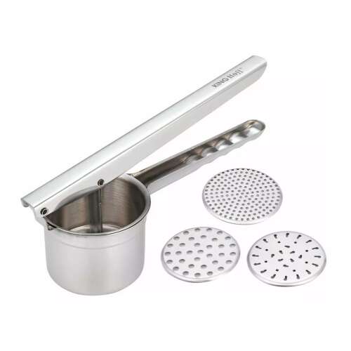 Piure de cartofi Kinghoff cu 3 discuri interschimbabile, din oțel inoxidabil