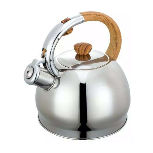Czajnik Kinghoff ze stali nierdzewnej z gwizdkiem i drewnianym uchwytem, pojemność 2L