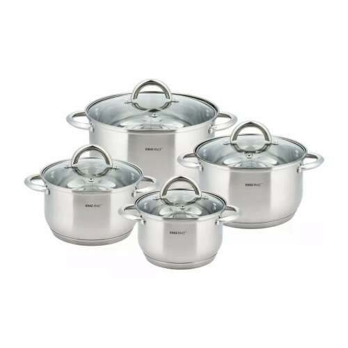 Zestaw garnków Kinghoff 8-częściowy ze stali nierdzewnej z pokrywkami ze szkła hartowanego