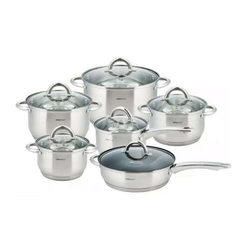 Set de vase Kinghoff din 12 piese din oțel inoxidabil cu capace din sticlă călită