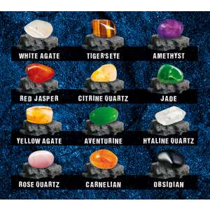 I'm a Genius Science My Gems Collection gem digging kit, 12 gems, dig for gems, make a necklace, science kit for kids, 12 different gems, white agate, tiger's eye, amethyst, red jasper, citrine quartz, jade, yellow agate, aventurine, hyaline quartz, rose quartz, carnelian, obsidian - Lisciani