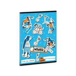 Caiet cu linii Ars Una Wheelz pentru clasa a II-a A5 16-32, cu ilustrații amuzante cu animale pe un fundal albastru - Ars Una