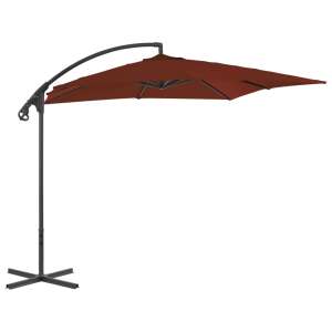 Parasol tarasowy z wysięgnikiem w kolorze terakoty ze stalową rurą, 250 x 250 cm, przedstawiający parasol w pozycji otwartej - Osłona przeciwsłoneczna