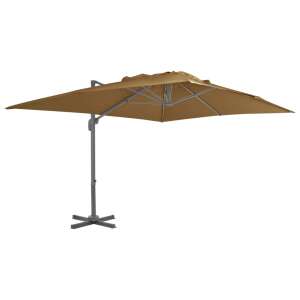 vidaXL taupe cantilever patio umbrella with a grey frame and a cross base - Parasol