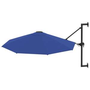 vidaXL 300 cm niebieski parasol ścienny z metalowym drążkiem - Osłona przeciwsłoneczna