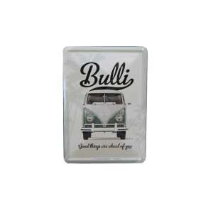 Volkswagen Bulli fém képeslap borítékkal, zöld és fehér vintage furgonnal, a "Good things are ahead of you" felirattal - Nostalgic-Art