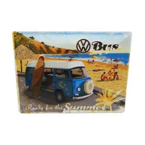 Volkswagen Bus Surf Coast fém tábla, 30 x 40 cm, kék és sárga, retro design, készen a nyárra - Nostalgic-Art