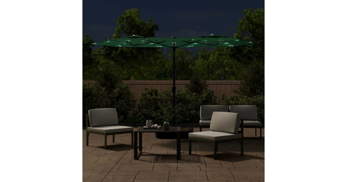 Sombrilla doble con luces LED blanco arena 316x240 cm