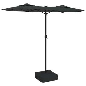 Anthracite double roof LED parasol with sandbag base, 316x240 cm - Garden