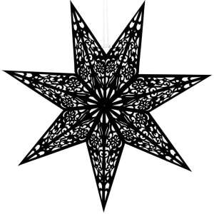 Fekete papír csillag dekoráció, 50cm, bonyolult mintával - Sersimo