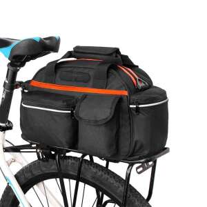 Bicycle Pannier Bag, 3 Compartments and 5 Side Pockets, 45x20x22cm, Black Orange with Reflective Elements 63594430 - Fashion & Clothing