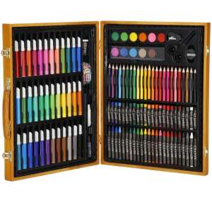 150-piece Children's Painting and Drawing Set, Brown Wooden Box