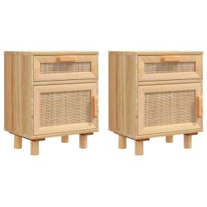 Set de 2 noptiere din lemn cu fronturi de sertare din ratan, culoare naturală - Mobiliere