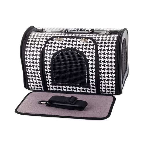 Black and white houndstooth pet carrier bag for small dogs and cats, 49cm