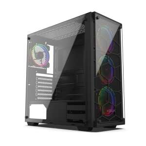 Carcasă PC Gaming KRUX KRX0007, vedere în unghi cu ventilatoare RGB și sticlă securizată - Carcase PC