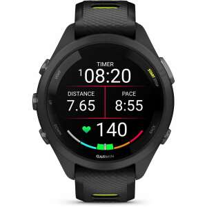 Garmin Forerunner 265S okosóra fekete és sárga szíjjal, edzésadatokkal, mint a távolság, a tempó és a pulzus - Okos eszköz