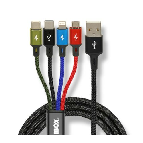 i-BOX Multi USB Charging Cable with USB-A, Micro USB, USB-C, and Lightning Connectors