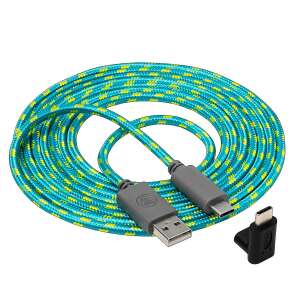 Snakebyte CHARGE:CABLE USB-C cable for Nintendo Switch Lite, turquoise and yellow braided cable, 2.5m long - USB Cable