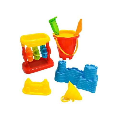 7-teiliges Sandspielzeug-Set mit Wasserrad, Eimer, Schaufel, Formen und Rechen