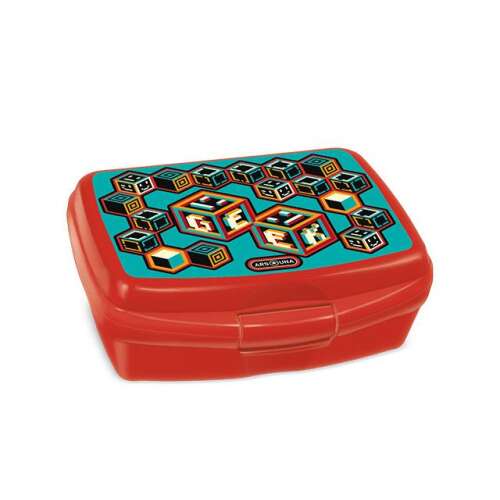 Ars Una Geek Lunchbox, orange, mit farbenfrohem Blockmuster